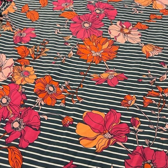 LANDS’ END Floral T-Shirt Dress Ruffle Sleeve Orange Pink Gray Green Size Large - Picture 4 of 8